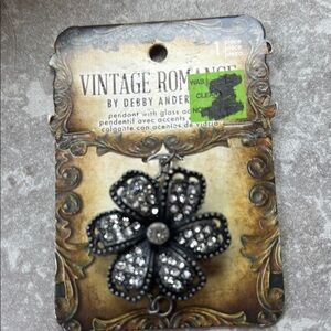Vintage Romance Black Flower Pendant